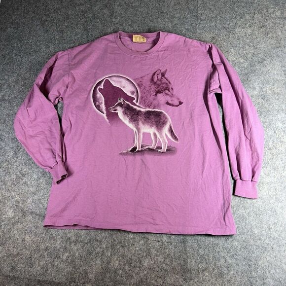 Vintage The Mountain Shirt Large Wolves Front Graphic T Shirt Pink Long Sleeve - Picture 1 of 7